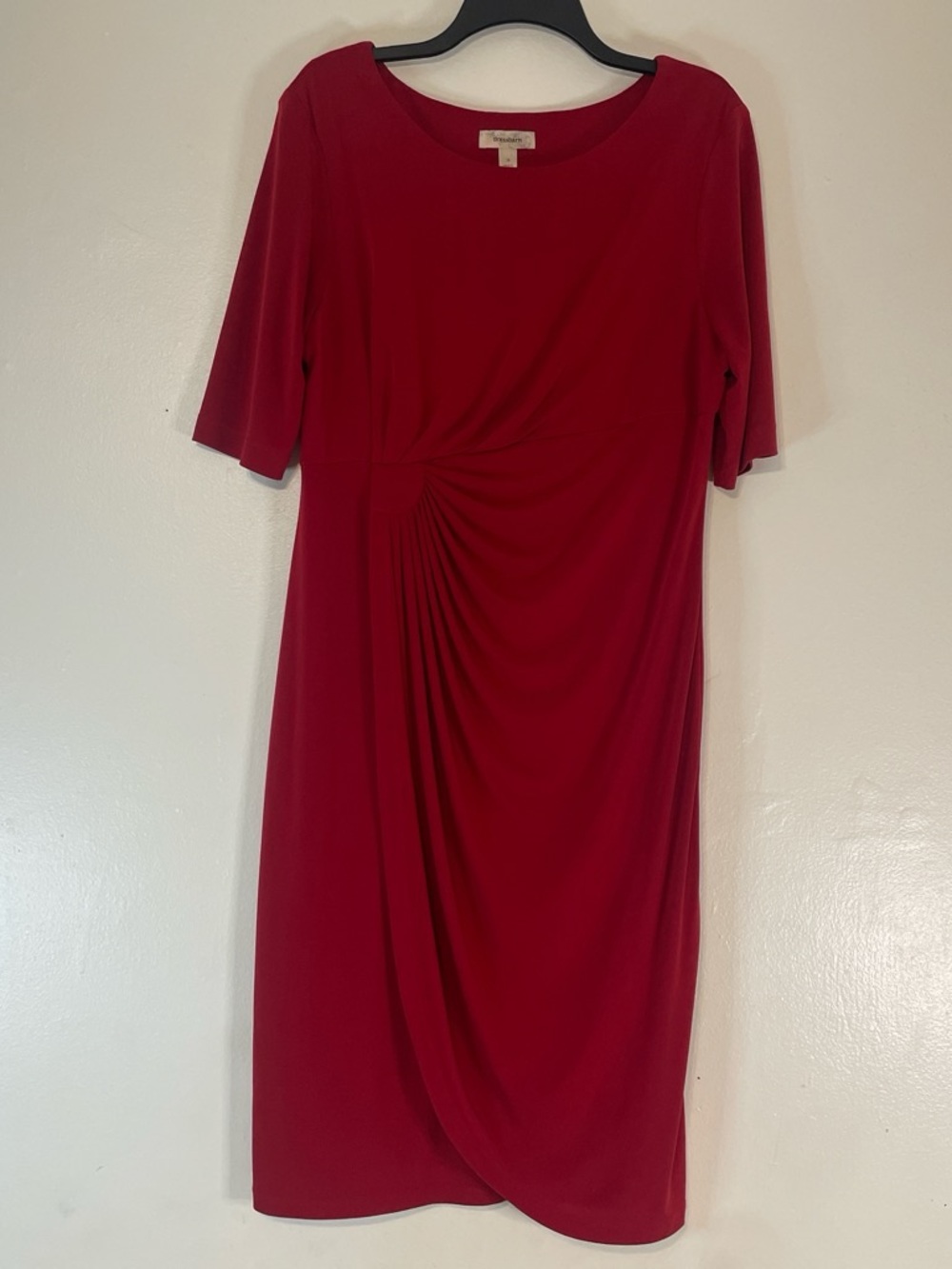 Figure-flattering midi Dress Red Ruched Twist Front Dress Size 16